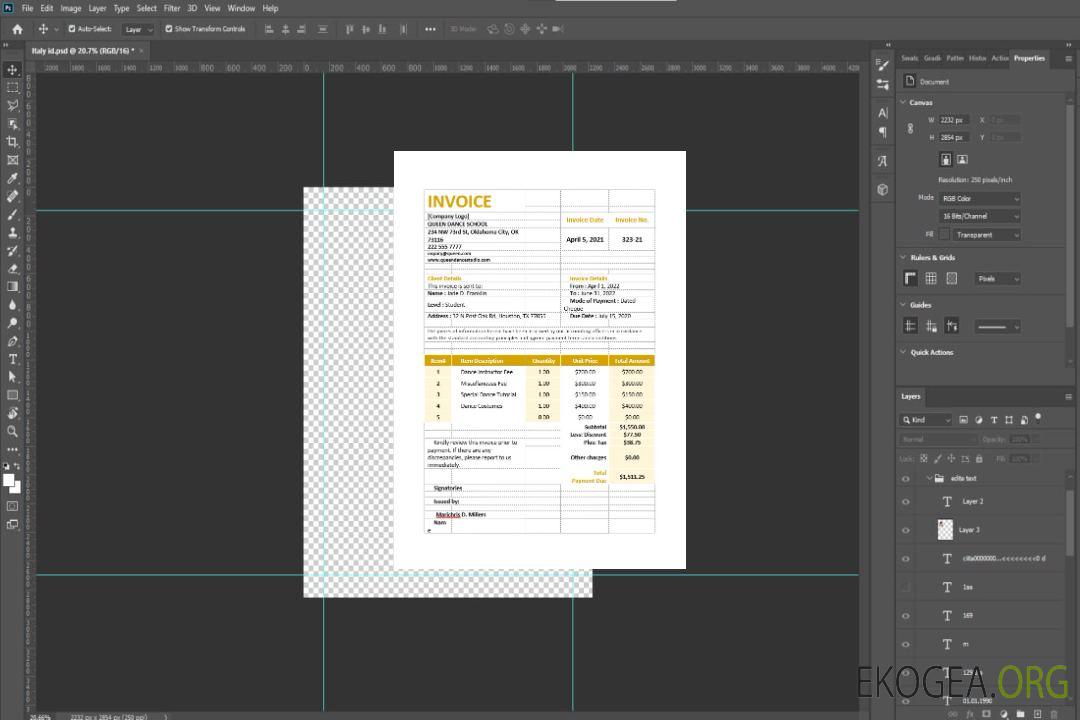Modèle de facture d'école de danse template Modèle de facture d'école de danse template